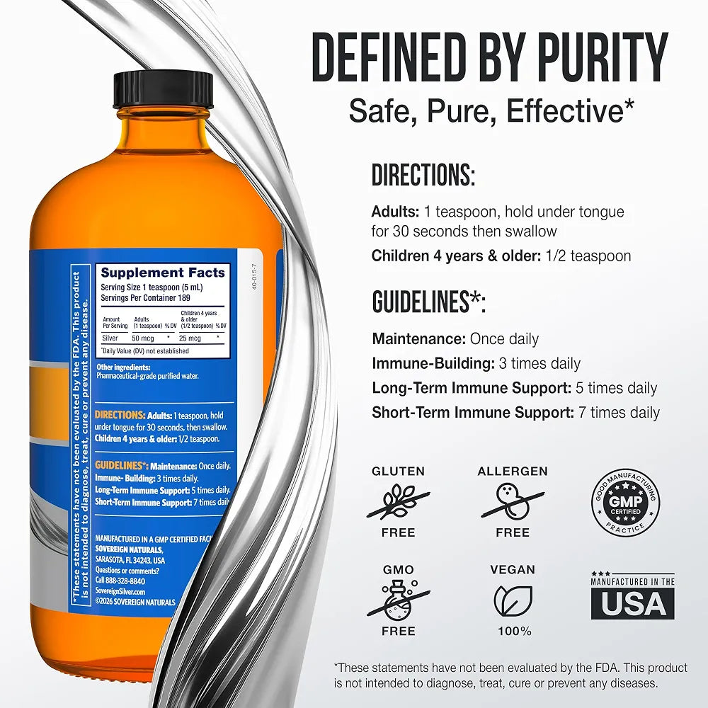 Sovereign Silver Immune Support, Colloidal Silver, 32 fl oz 