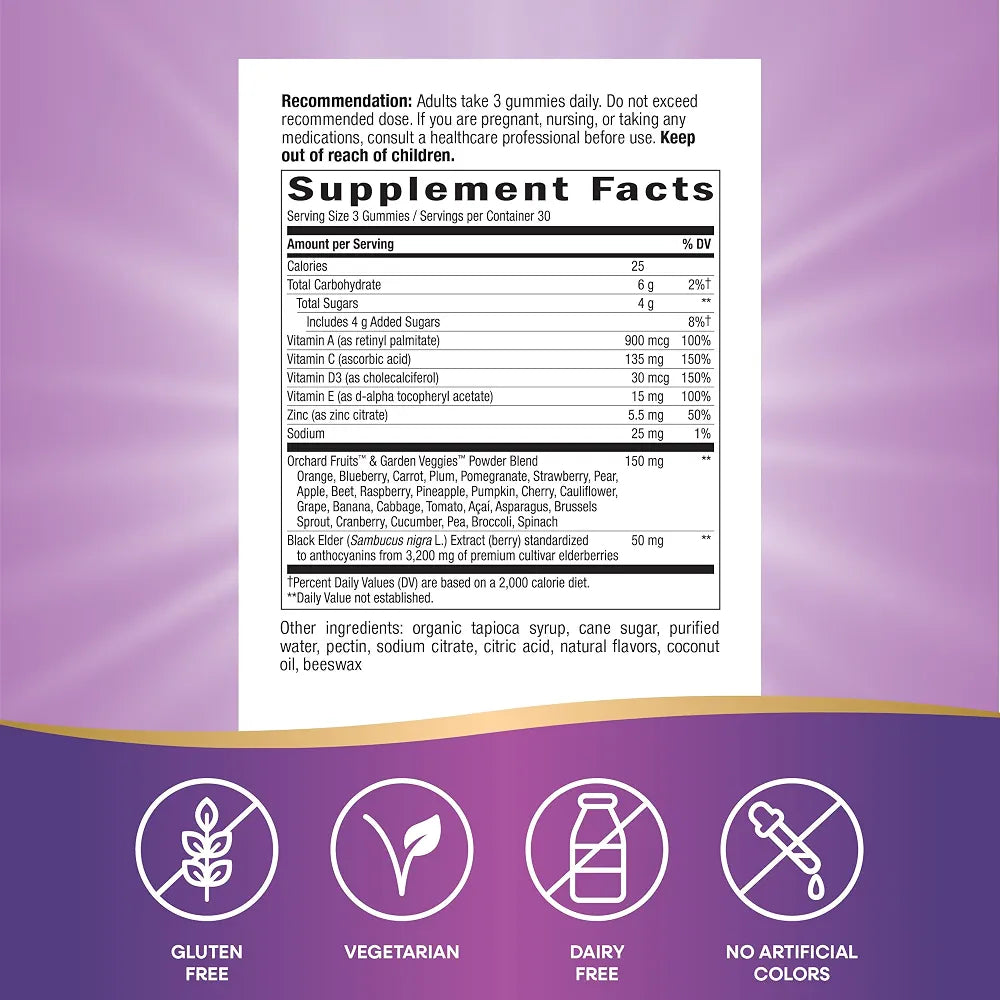 Nature's Way Alive! Immune Support* Gummies with Elderberry Extract, Vitamins C & D3, Zinc, No Gluten, Grape & Cherry Flavored, 90 Vegetarian Gummies 