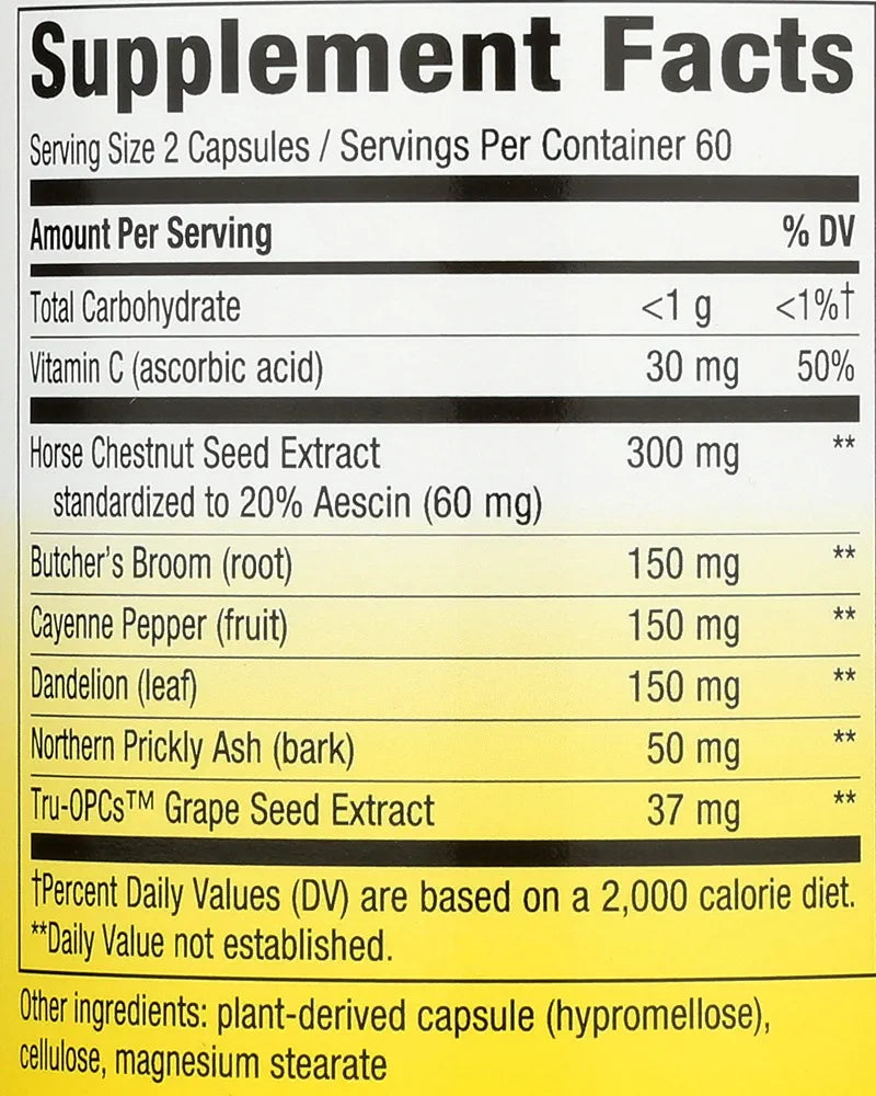 Nature's Way Leg Veins Premium Blend - Supports Healthy Leg Vein Strength* - 6-Herb Blend with Horse Chestnut Extract, Grape Seed Extract & Dandelion - Gluten Free & Vegan - 120 Count 