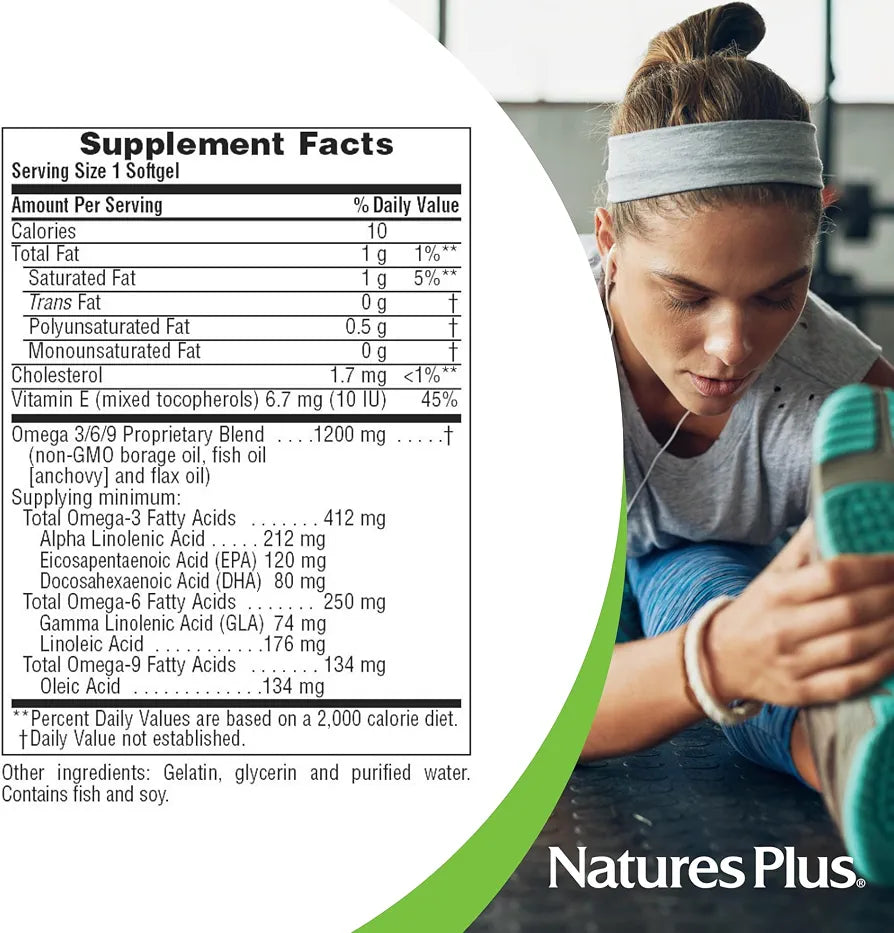 NaturesPlus Ultra Omega 3 6 9 - Borage Oil, Fish Oil, Flax Oil Supplement - 1200 mg, 60 Softgels - Gluten Free - 60 Servings