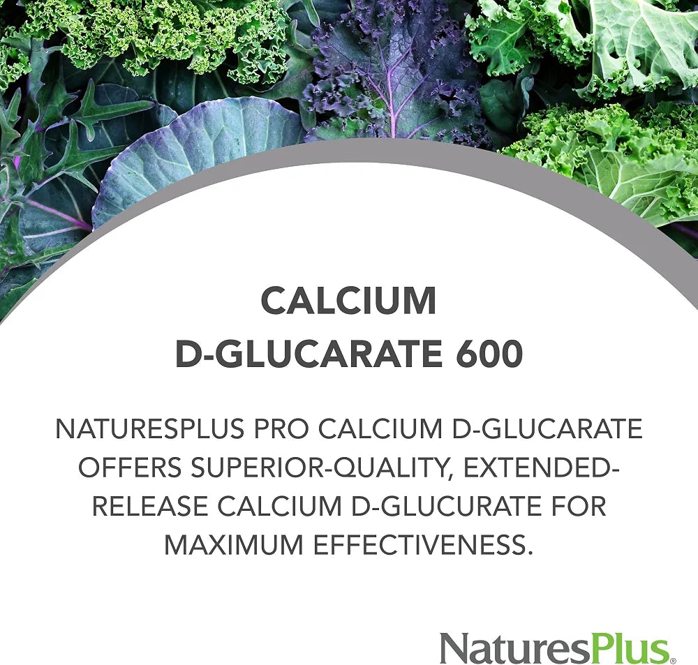 NaturesPlus PRO Calcium D-Glucarate  600 mg - 90 Capsules - Non-GMO, Vegan, Gluten Free, Soy Free - 90 Servings