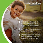 Natures Plus Animal Parade Sugar-Free Children's Vitamin D3 - 500 IU - Black Cherry Flavor - 90 Chewable Animal Shaped Tablets - Bone Health & Immune System Support - 90 Servings