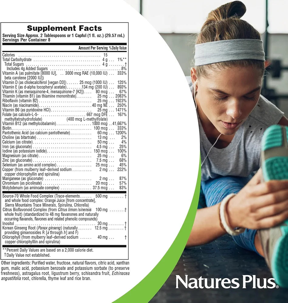 NaturesPlus Source of Life Liquid, Tropical Fruit - 8 fl oz - Multivitamin & Mineral Supplement - Gluten Free, Vegetarian - 8 Servings