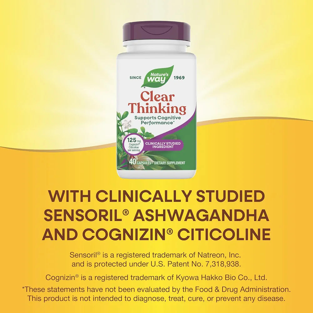 Nature's Way Clear Thinking Cognitive Performance*, Ashwagandha, Reduces Stress and Supports Cognitive Performance*, 40 Capsules