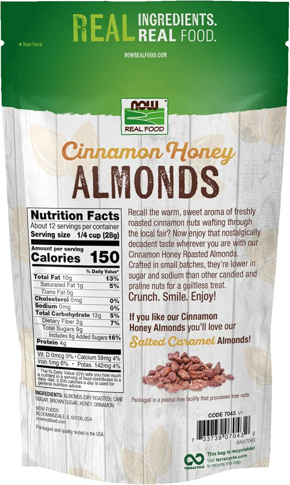 NOW Foods, Cinnamon Honey Coated Almonds, Crafted in Small Batches, 12-Ounce 