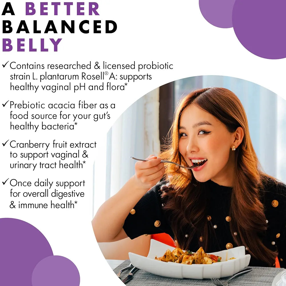 BlueBonnet Nutrition Women’s Probiotic 35 Billion CFU^ Shelf Stable - Urinary Tract, Vaginal pH, Digestive, Immune* - Prebiotic and Cranberry - Non-GMO, Free of Dairy, Gluten & Soy - 30 Servings