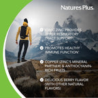 NaturesPlus Immune Zinc Lozenges - Tri-Form Zinc Supplement Balanced with Copper for Immune Support - Fast Acting, Delicious Natural Berry Flavour - Gluten Free, Vegan - 60 Lozenges
