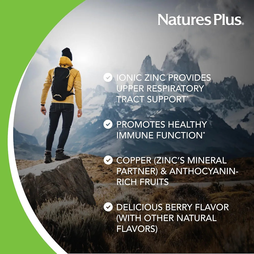 NaturesPlus Immune Zinc Lozenges - Tri-Form Zinc Supplement Balanced with Copper for Immune Support - Fast Acting, Delicious Natural Berry Flavour - Gluten Free, Vegan - 60 Lozenges