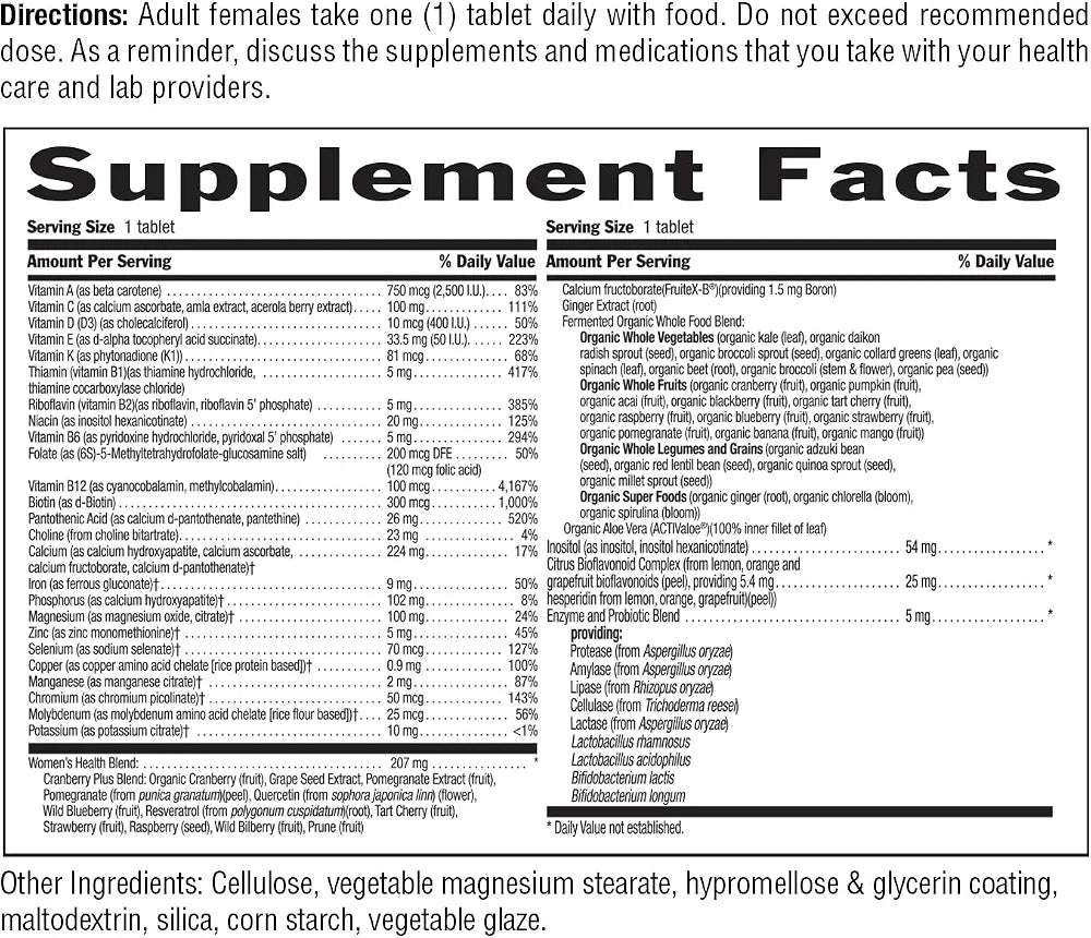 Country Life Women’s Core 1 Daily Multivitamin with Iron, Cranberry, Probiotics, and Digestive Enzymes-Certified Gluten-Free Formula for Energy, Immune Support and Complete Digestive Health,60 Tablets