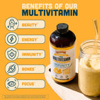 Barlean's Liquid Multivitamin for Women, Men & Kids, 21 Essential Vitamins & Minerals, Includes Biotin, B-Complex, Vitamins C, D3 & K2, Smoothie-Like Daily Supplement, Tropical Flavor, 16 fl oz