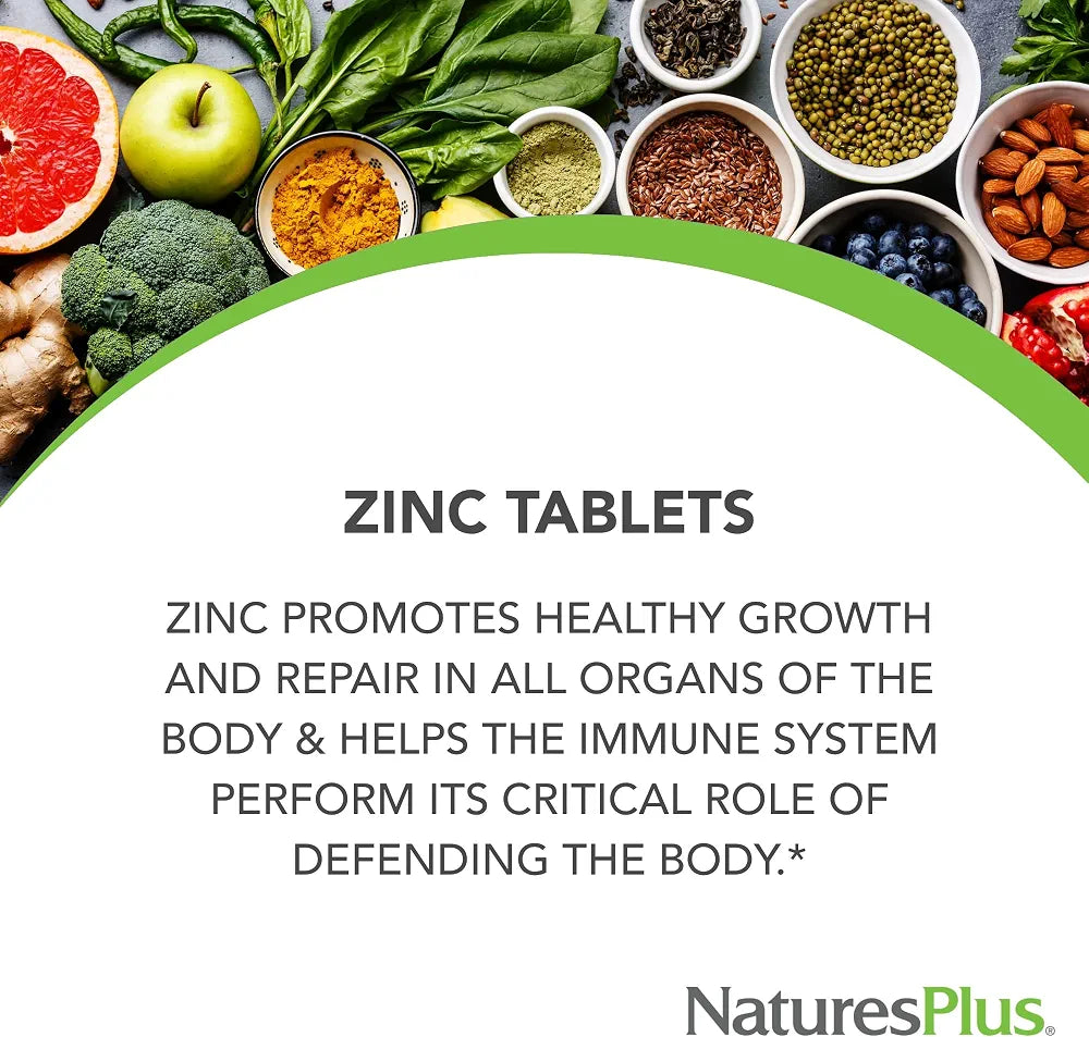 NaturesPlus Zinc Tablets - 10 mg, 90 Vegetarian Supplements - Immune System Supplement for Cellular Growth & Repair - Promotes Healthy Digestion, Metabolism & Vision - Gluten-Free - 90 Servings