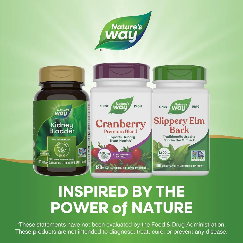 Nature's Way Premium Blend Cranberry, Urinary Tract Health Support*, with 100% Cranberry Concentrate, 400 mg Per Serving, 120 Capsules 