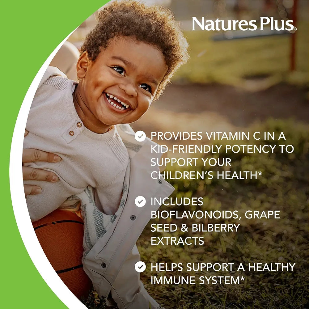 NaturesPlus Animal Parade Vitamin C Children's Chewable - Natural Orange Juice Flavor - 90 Animal-Shaped Tablets - Vegan, Vegetarian, Gluten Free - 45 Servings