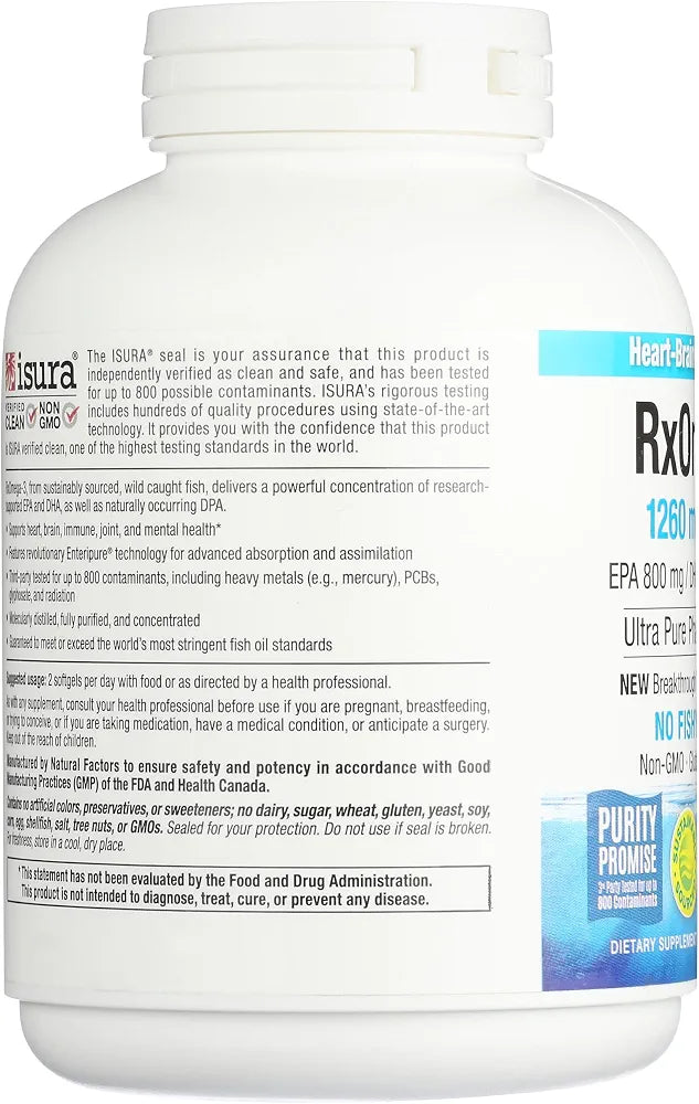 Natural Factors RxOmega-3 - Brain & Heart Health Support - Eye Health Supplement with EPA & DHA - Natural Supplement with Omega-3 Fatty Acids - 120 Softgels 