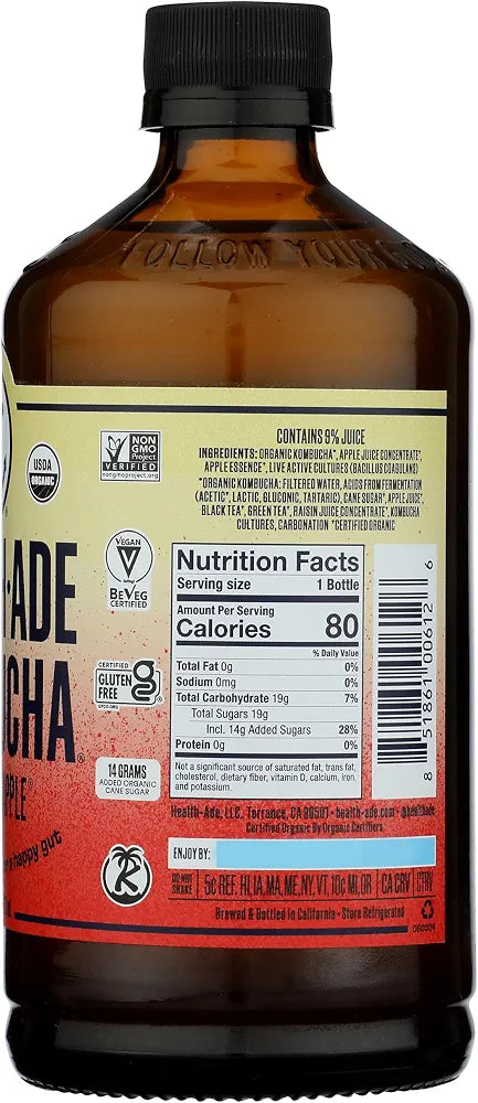 Health Ade, Kombucha Apple Pink Lady 16Fz Organic, 16 Fl Oz
