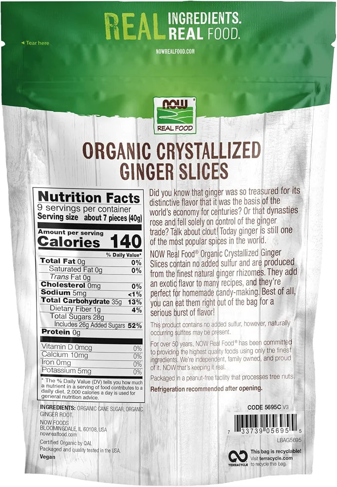 NOW Foods, Organic Crystallized Ginger Slices, Low-Sodium, Sulfur-Free, Preservative-Free and Non-GMO, 16-Ounce 