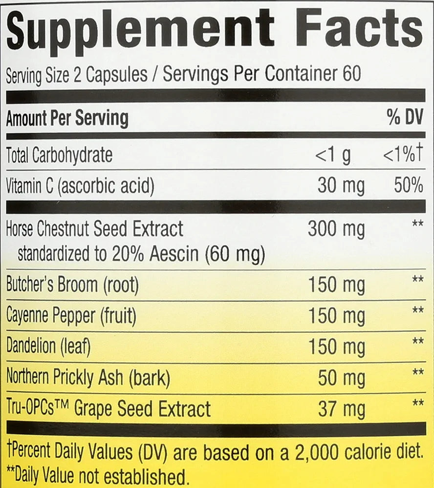 Nature's Way Leg Veins Premium Blend - Supports Healthy Leg Vein Strength* - 6-Herb Blend with Horse Chestnut Extract, Grape Seed Extract & Dandelion - Gluten Free & Vegan - 120 Count 