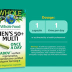 Natural Factors Whole Earth & SEA Men's 50+ Once A Day MULTIVITAMIN & Mineral, 60 Vegetarian Capsules