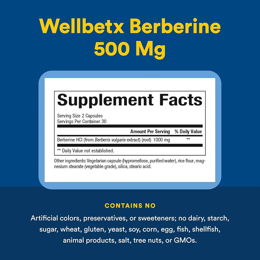 Natural Factors WellBetX Berberine - Daily Supplement Supports Metabolic Health - Formula Supports Healthy Heart - Gluten-Free & Vegan - 60 Vegetarian Capsules 