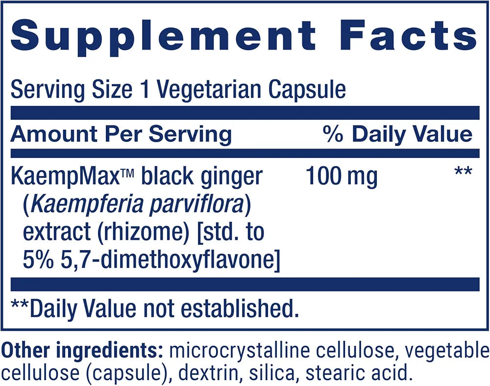 Life Extension Male Vascular Sexual Support, Black Ginger, Kaempferia parviflora, Male Sexual Health, Sexual Function, Gluten-Free, Non-GMO, 1-Daily, 30 Vegetarian Capsules