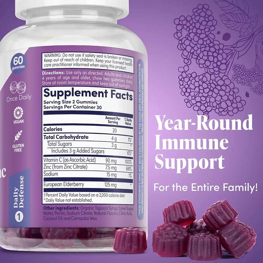 ZAND Elderberry Zinc Immunity Gummies with Vitamin C, 60 Count