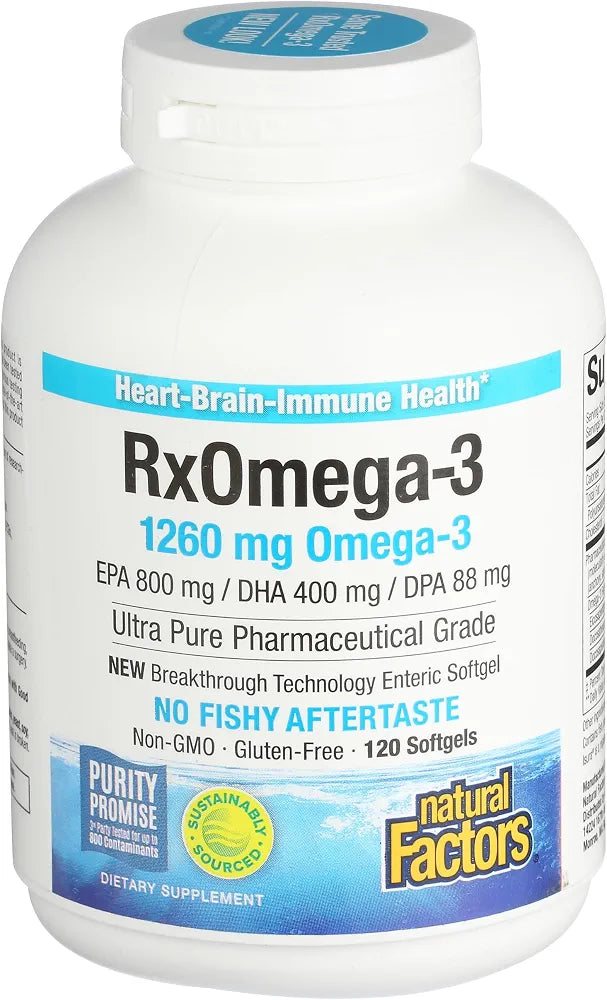 Natural Factors RxOmega-3 - Brain & Heart Health Support - Eye Health Supplement with EPA & DHA - Natural Supplement with Omega-3 Fatty Acids - 120 Softgels 