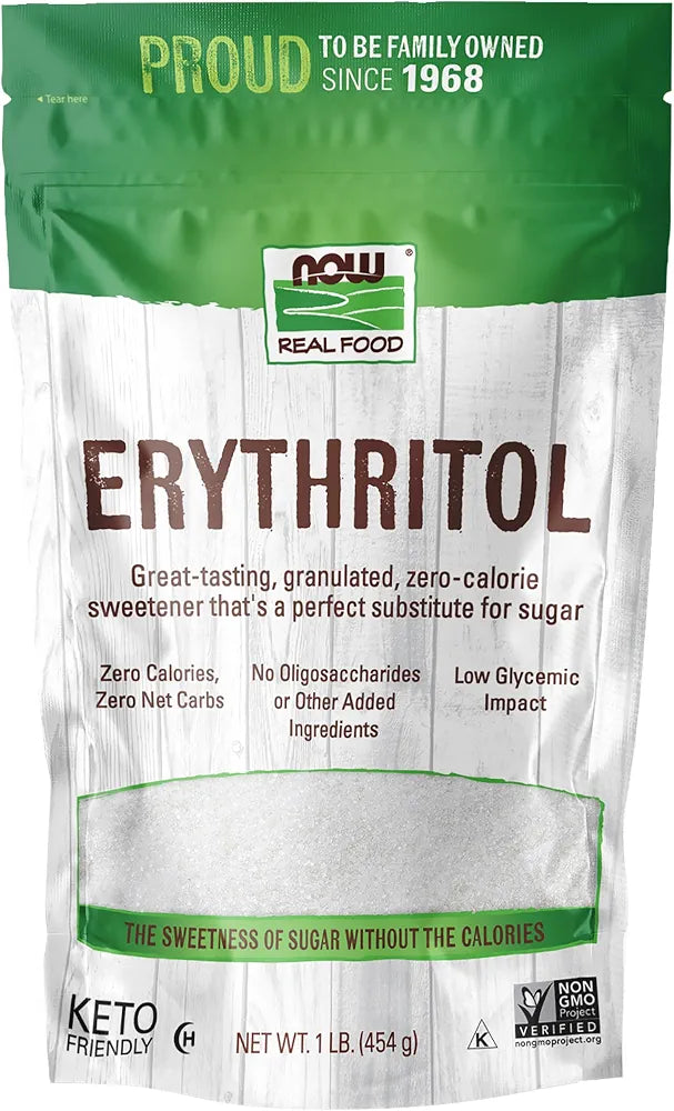 NOW Foods, Erythritol, Great-Tasting Sugar Replacement, Zero Calories, Low Glycemic Impact, Kosher, 1-Pound 