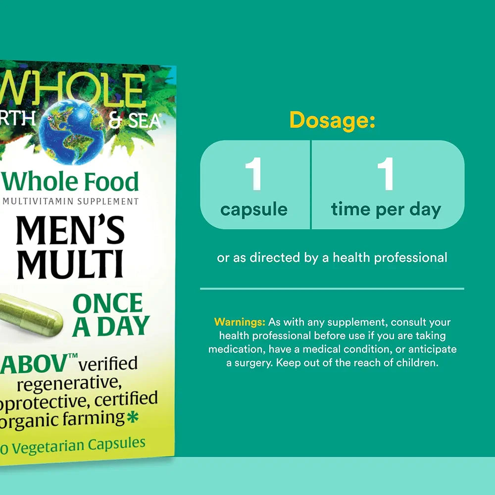 Natural Factors Whole Earth & SEA Men's Once A Day MULTIVITAMIN & Mineral, 60 Vegetarian Capsules