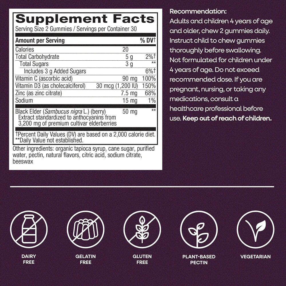 Nature's Way Sambucus Elderberry Gummies for Immune Support* Ages 4+, 60 ct