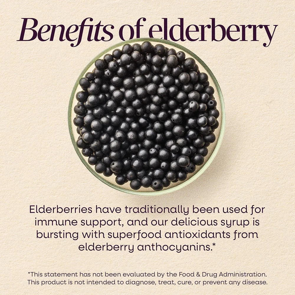 Nature's Way Sambucus Immune Syrup, Elderberry Extract, Vitamin C, Zinc, Echinacea, Propolis, Daily Immune Support*, Antioxidant Support*, Gluten free, Vegetarian, 8 Fl Oz  | Immune Support with Superfood Antioxidants*, Echinacea & Propolis, Concentrated Black Elderberry Extract, Berry Flavored