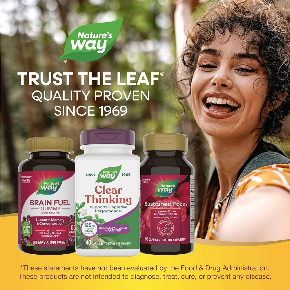 Nature's Way Clear Thinking Cognitive Performance*, Ashwagandha, Reduces Stress and Supports Cognitive Performance*, 40 Capsules
