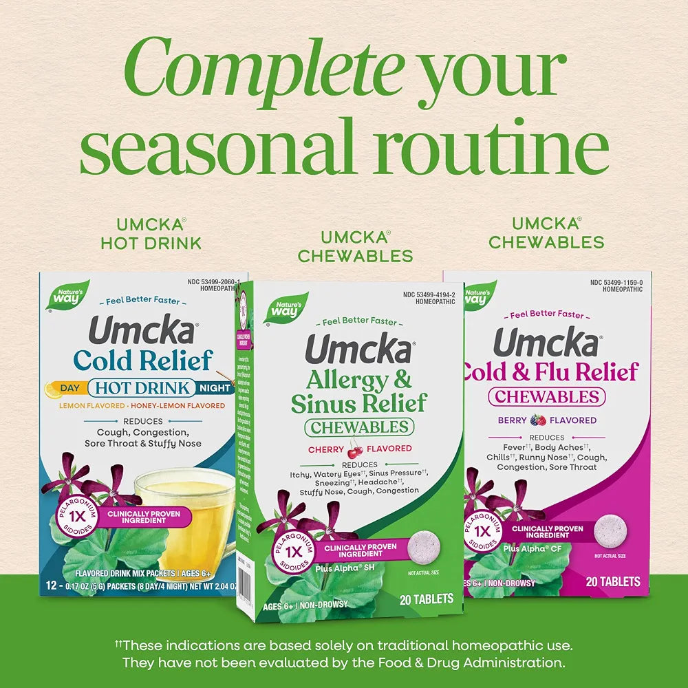 Nature's Way Umcka Allergy & Sinus Relief Chewables, Cherry, 20 ct