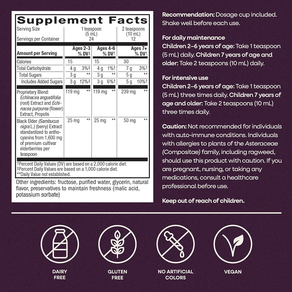 Nature's Way Sambucus Kids Immune Elderberry Syrup, Black Elderberry Extract with Echinacea & Propolis, Traditional Immune Support for Children with Superfood Antioxidants, Berry Flavored, 4 Fl Oz