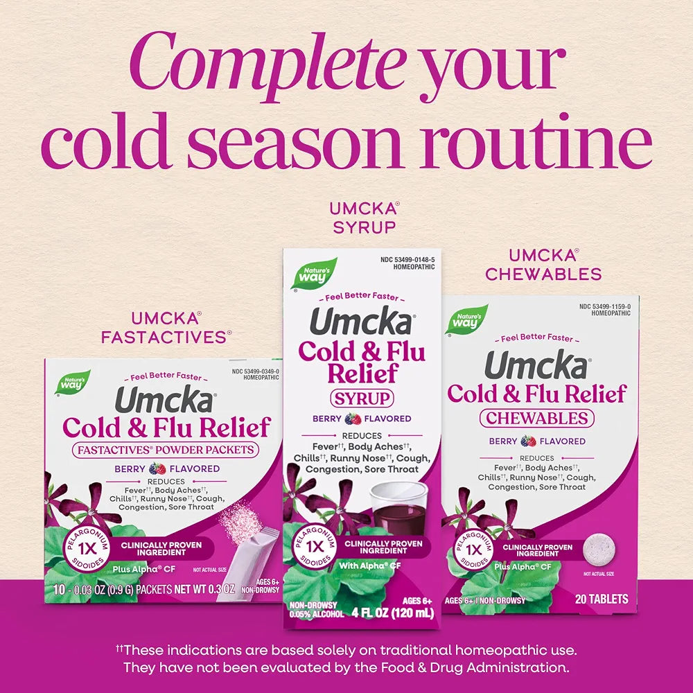 Nature's Way Umcka Cold & Flu Relief FastActives, Homeopathic, Berry, 10 pk