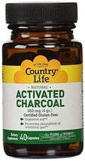 Country Life Coconut Activated Charcoal Capsules, 260mg – Natural Charcoal Supplement for Gas and Bloating Relief - Gluten-Free, 40 Vegan Capsules