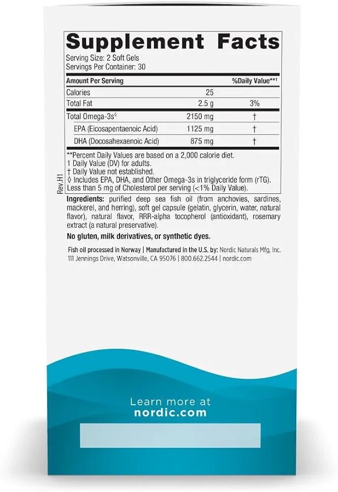 Nordic Naturals Ultimate Omega 2X, 2150mg Fish Oil, Lemon - 60 Count