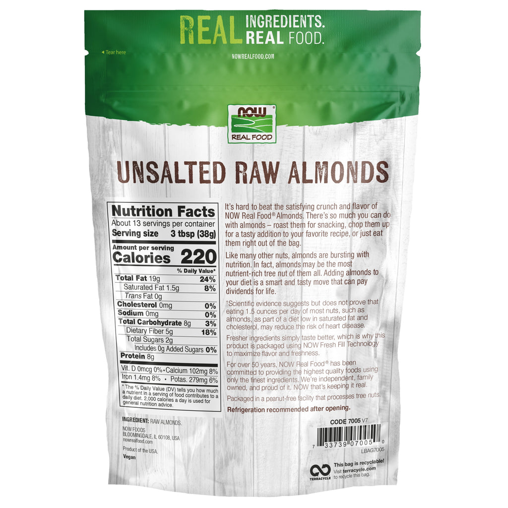 NOW Foods, Almonds, Raw and Unsalted, Grown in the USA, 16-Ounce (Packaging May Vary)