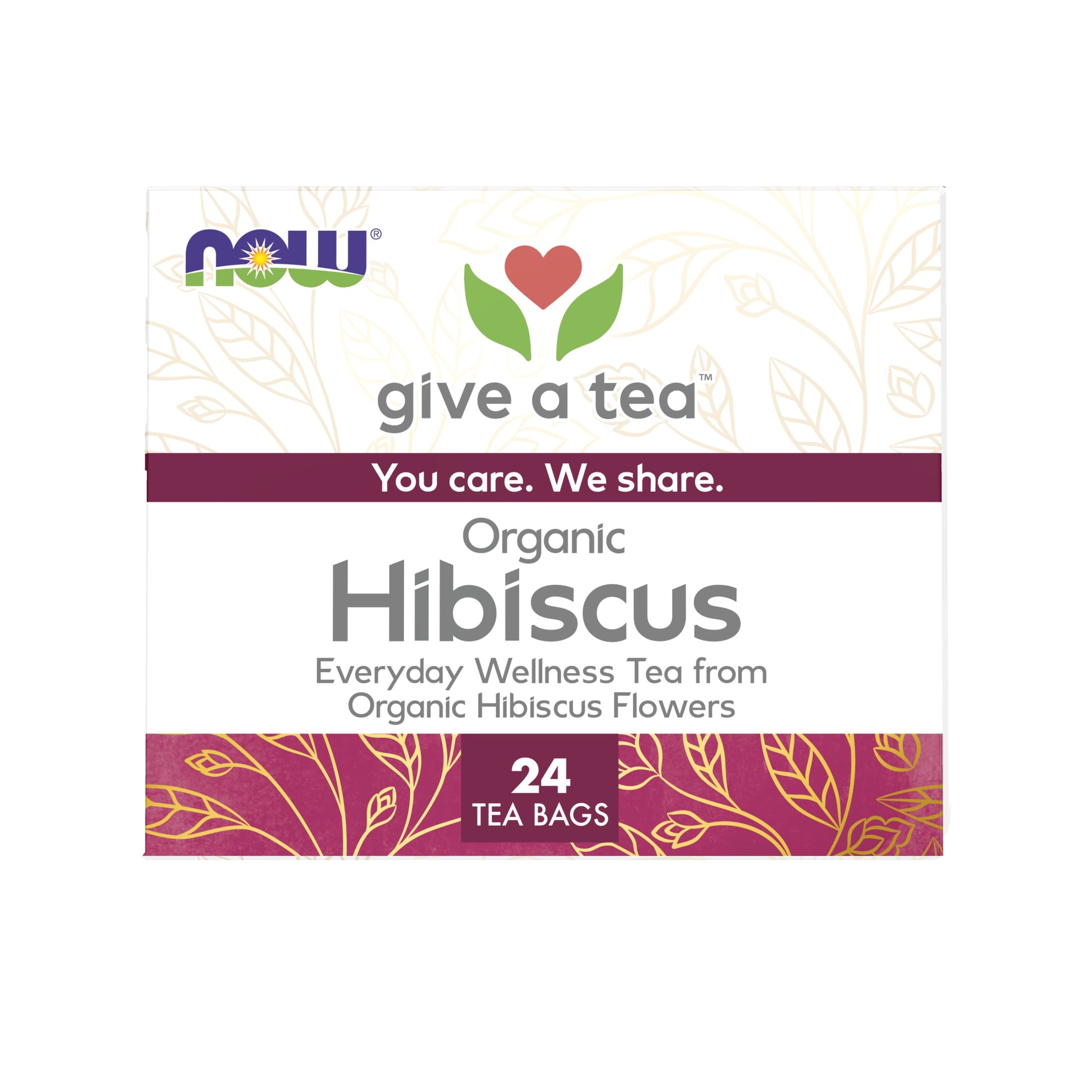 NOW Foods, Organically Hip Hibiscus™ Tea, Caffeine-Free, Non-GMO, No Added Colors, 24-Count