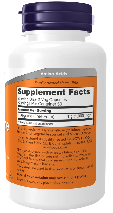 NOW Foods L-Arginine 500 mg 100 Caps Amino Acid 06/2028EXP|276447276038
