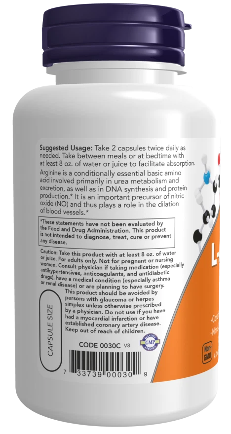 NOW Foods L-Arginine 500 mg 100 Caps Amino Acid 06/2028EXP|276447276038