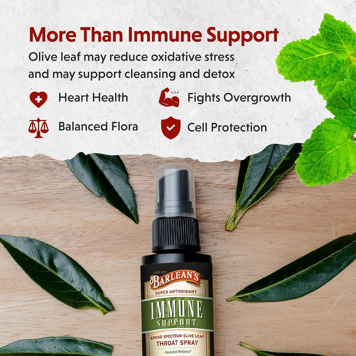 Barlean's Immune Support Olive Leaf Throat Spray, Peppermint Flavor, 1.5 fl oz|164807707077