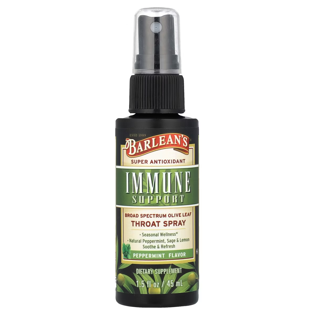 Barlean's Immune Support Olive Leaf Throat Spray, Peppermint Flavor, 1.5 fl oz|164807707077