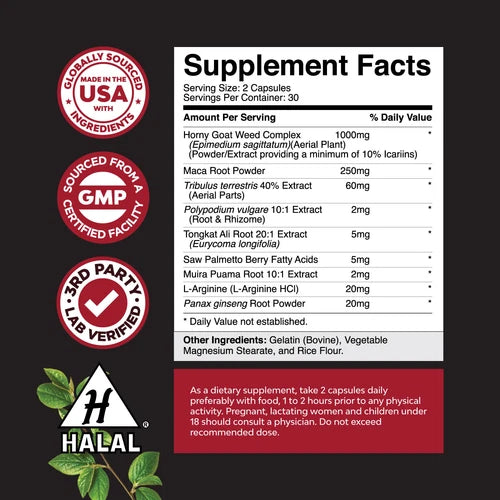 Natures Craft Horny Goat Weed Herbal Complex Extract - 60 1000mg Capsules