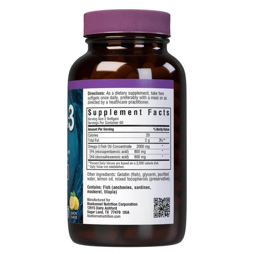 Bluebonnet Omega-3 Fish Oil Heart Formula 120 Softgels, Energy & Heart Health