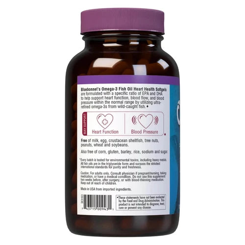Bluebonnet Omega-3 Fish Oil Heart Formula 120 Softgels, Energy & Heart Health