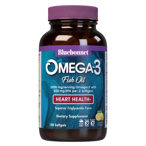 Bluebonnet Omega-3 Fish Oil Heart Formula 120 Softgels, Energy & Heart Health